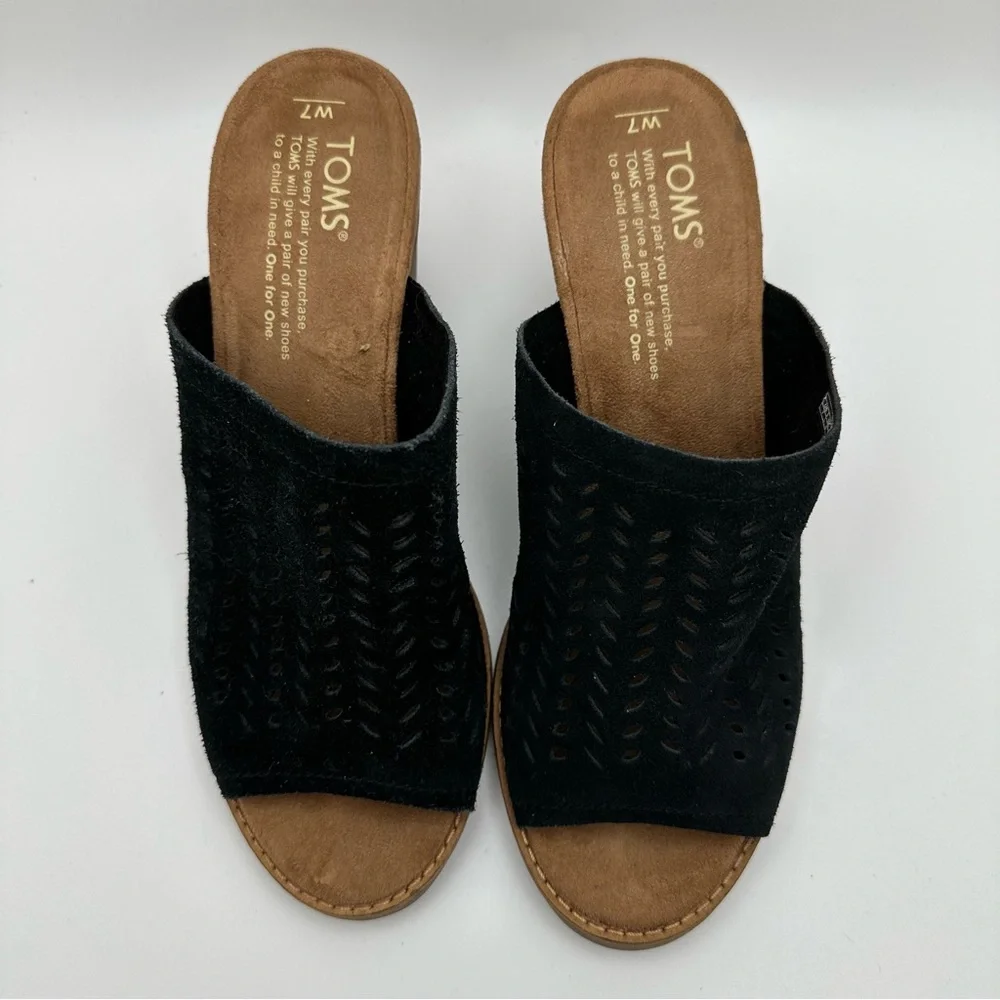 Toms Women Sandals High Heeled Slip On Open Toe Perforated Mules Black S… - Picture 5 of 12